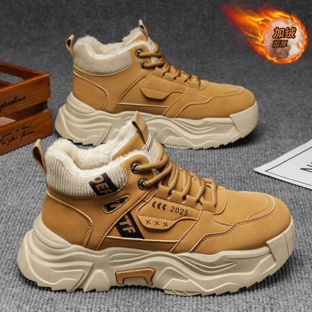 运动鞋男士冬季2025新款保暖加绒棉鞋百搭厚底休闲韩版潮流老爹鞋