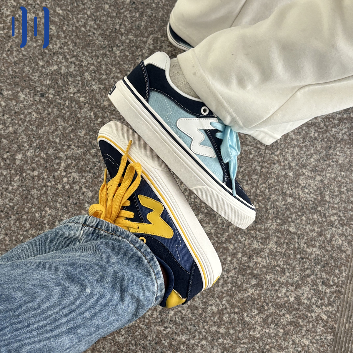 顽刻ollieskate蓝黄拼色秋季校园风W系列休闲低帮男女国潮滑板鞋主图
