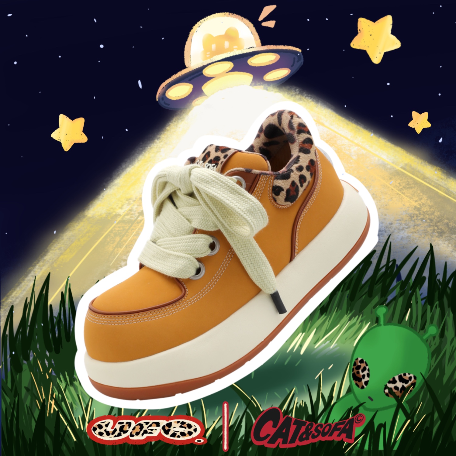 【UFO系列】猫与沙发/黄豹纹袋鼠鞋割破设计大头鞋厚底Q版丑萌鞋主图