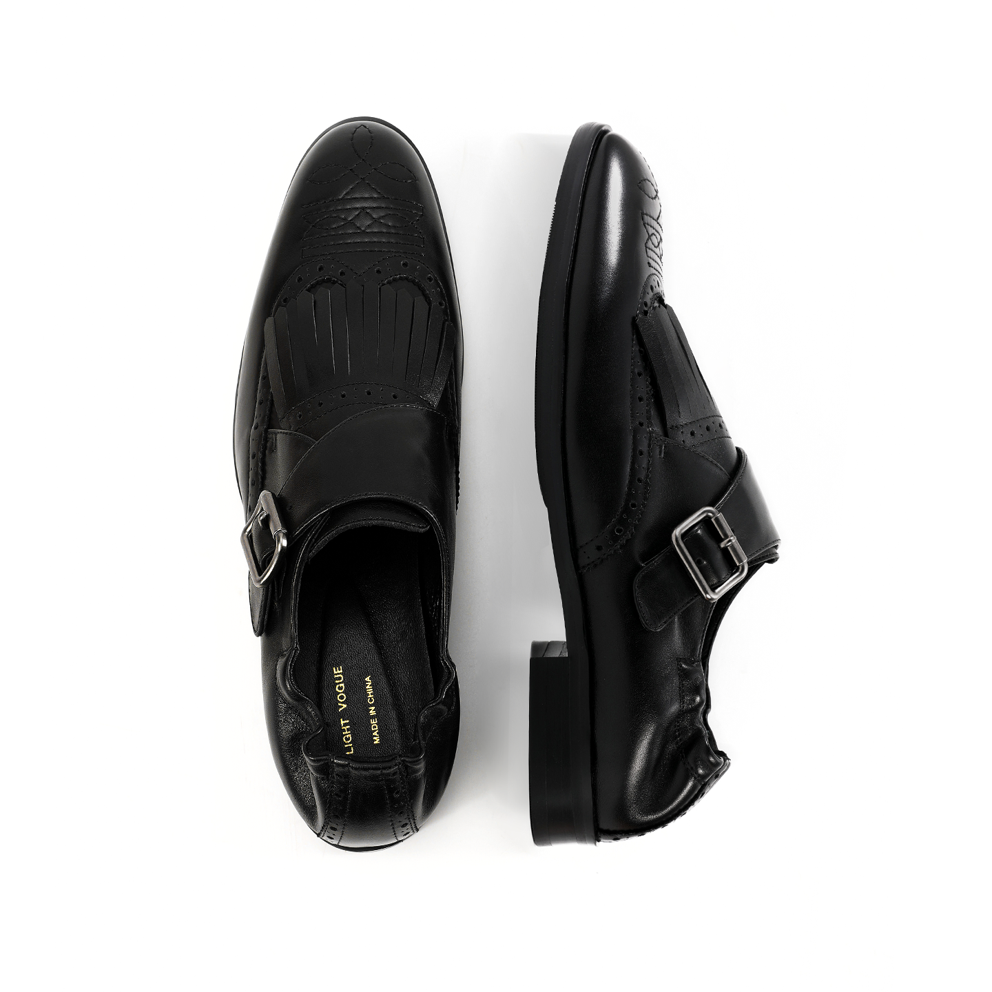 Slight Vogue 003头层软小牛皮可拆卸流苏冲孔布洛克绣花皮鞋主图