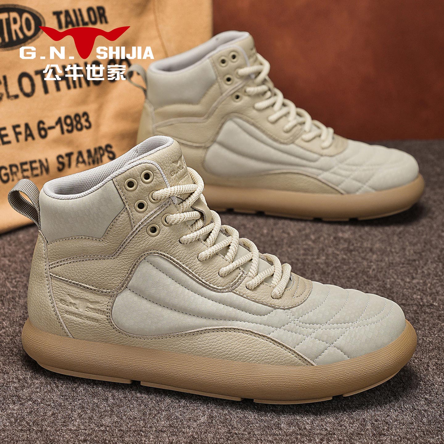 公牛世家男鞋2025新款冬季加绒保暖棉鞋男休闲马丁靴高帮工装板鞋主图