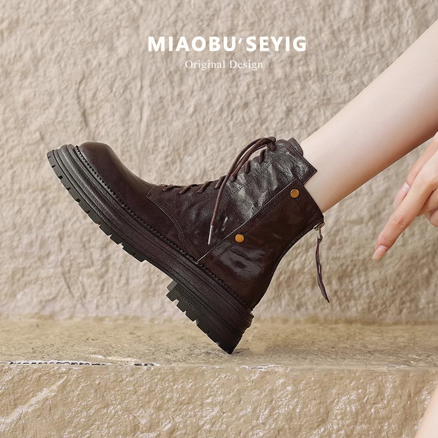 真皮~英伦风厚底马丁靴女2025新款通勤系带短靴女百搭秋冬时装靴主图