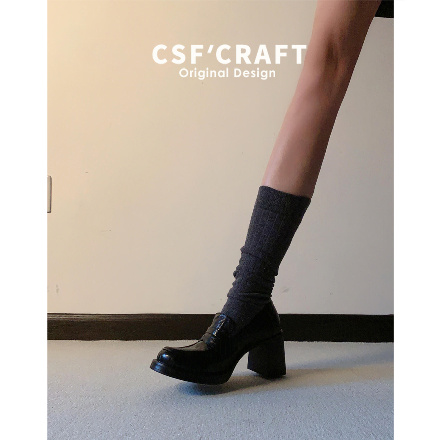 羊皮版~静音软底真皮粗跟乐福鞋气质真皮一脚蹬增高高跟小皮鞋女主图