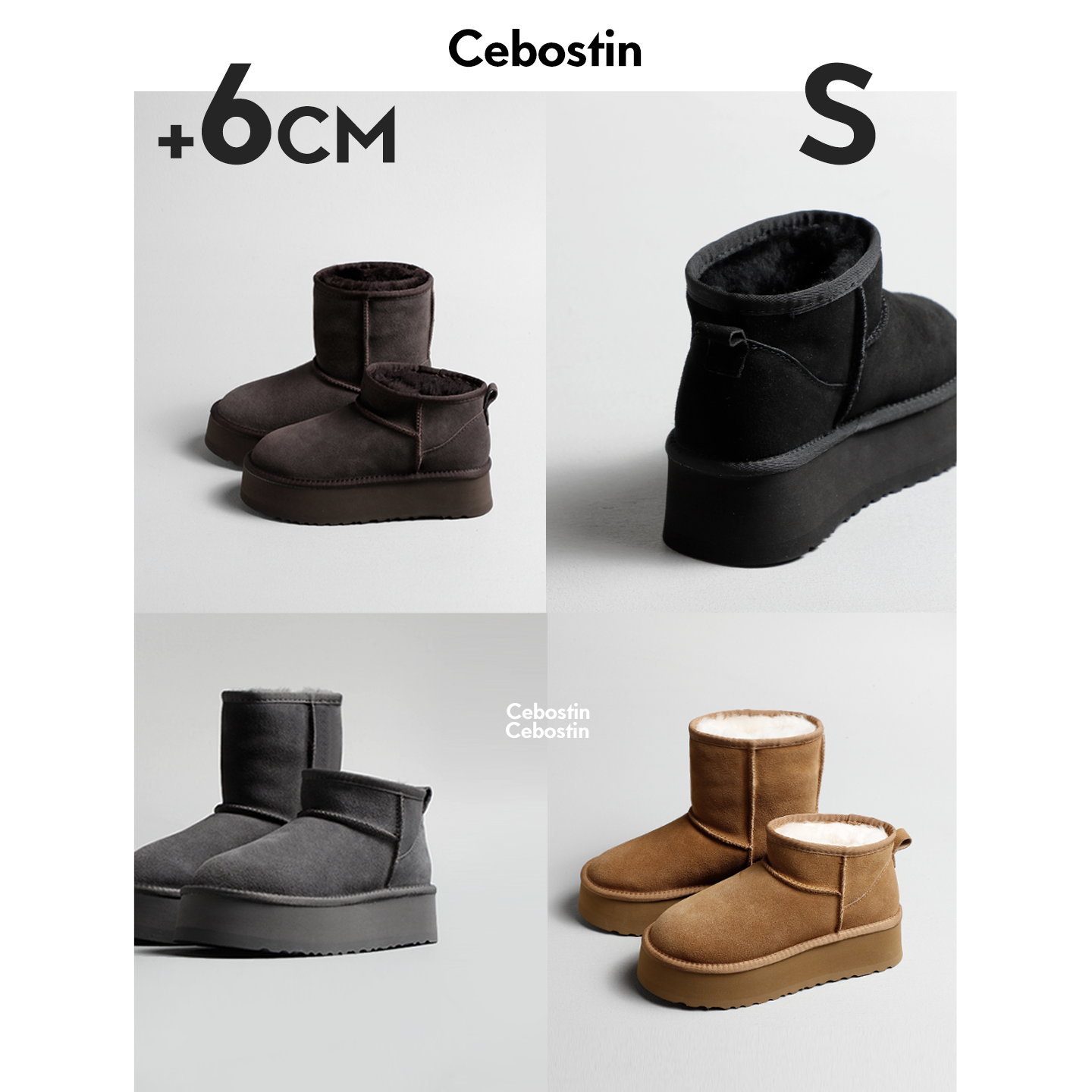 【腹肌商店】雪地靴 复古6cm增高版厚底加绒保暖短靴女款棉鞋冬季主图