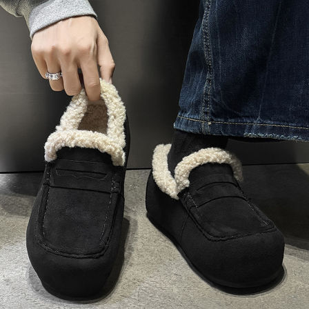 2025冬季一脚蹬加绒保暖低帮小土豆雪地靴男士休闲穆勒黑色勃肯鞋