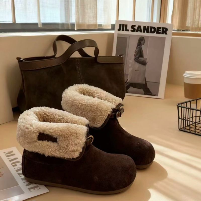欧货真皮翻领两穿加绒保暖雪地靴短靴棉鞋毛毛鞋勃肯鞋面包鞋女鞋主图