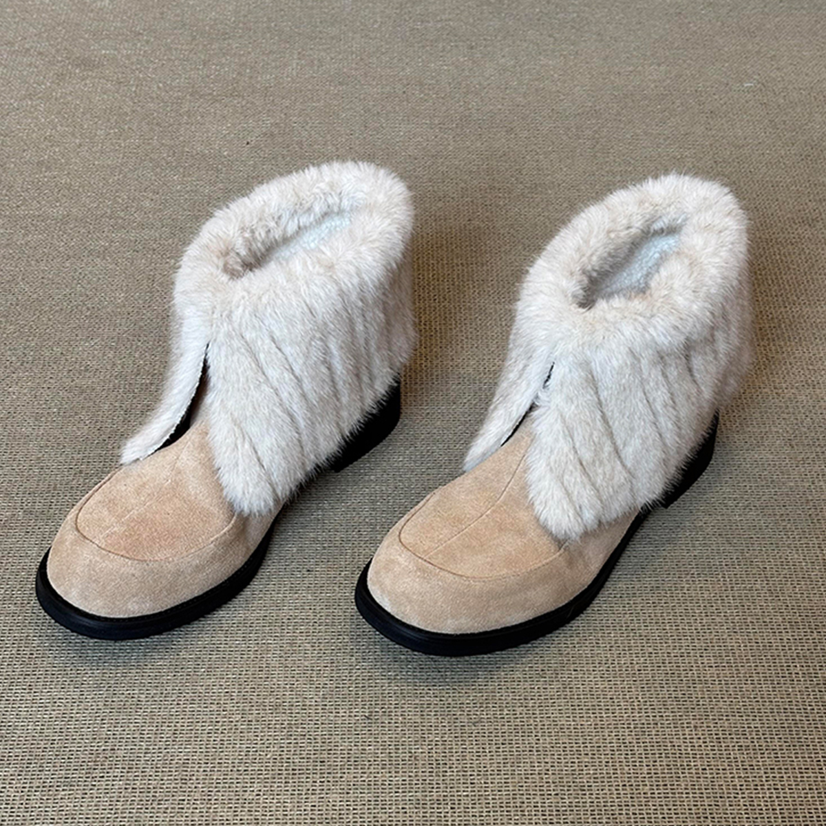 羊皮版~法式保暖羊羔毛一体雪地靴女磨砂皮简约粗跟显瘦冬季棉靴主图