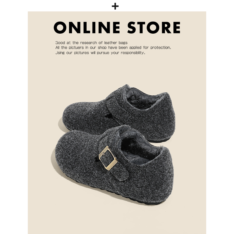 增高6CM！全包加绒勃肯鞋女2025冬季新款灰色毛毛鞋东北雪地棉鞋主图