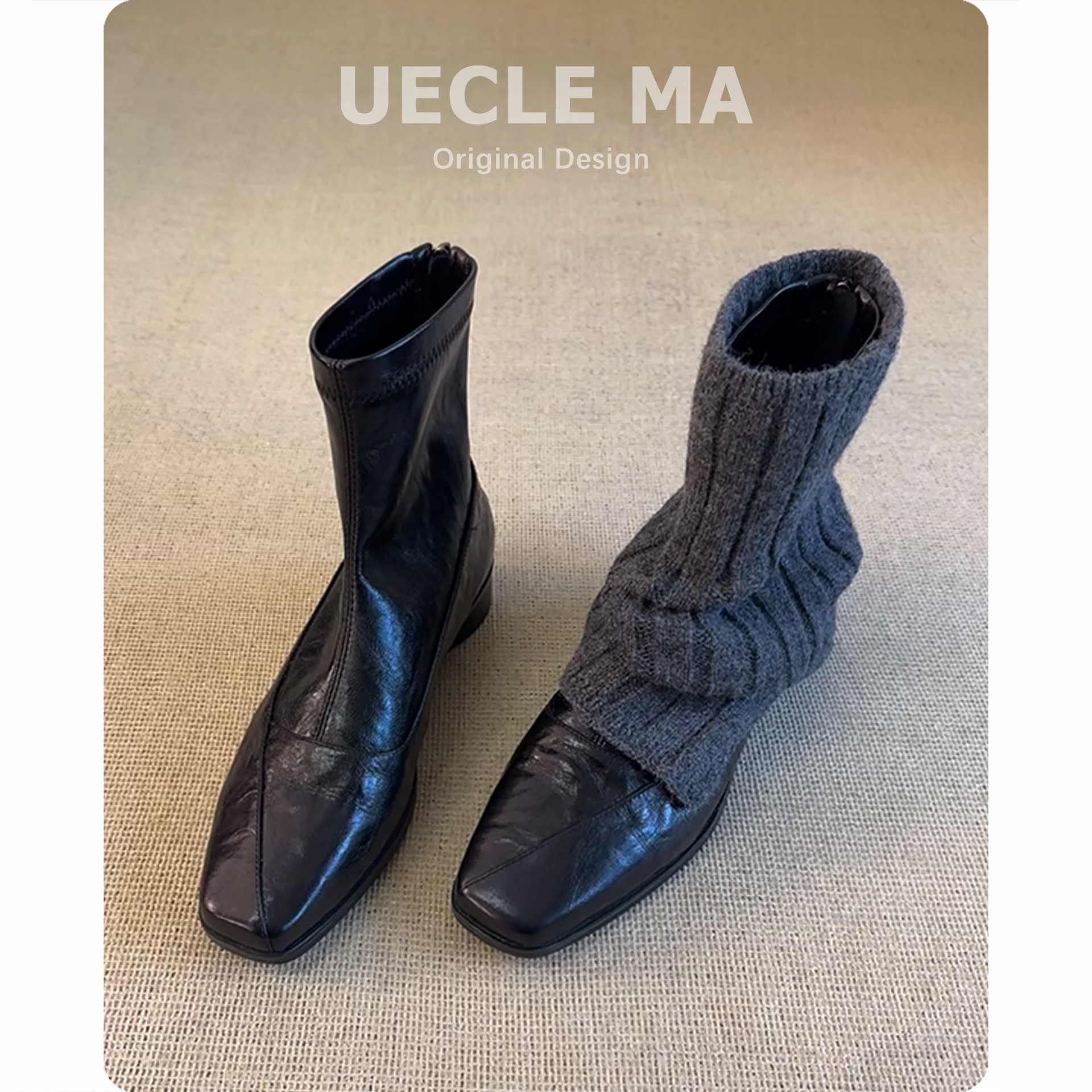 小羊皮~巨好看短靴女秋冬~2025新款方头马丁靴小个子法式瘦瘦靴女主图