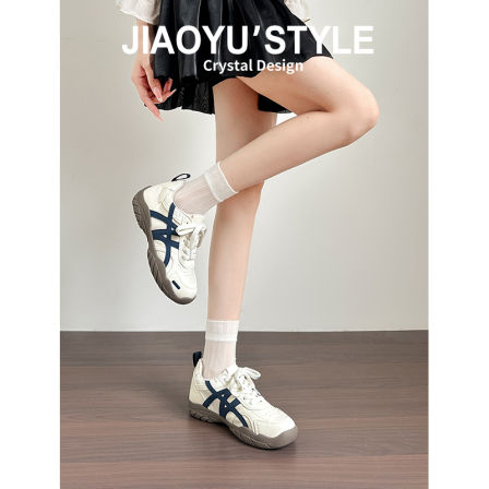 真皮~骄屿蓝色芭蕾德训鞋女2025新款内增高老爹鞋运动休闲阿甘鞋