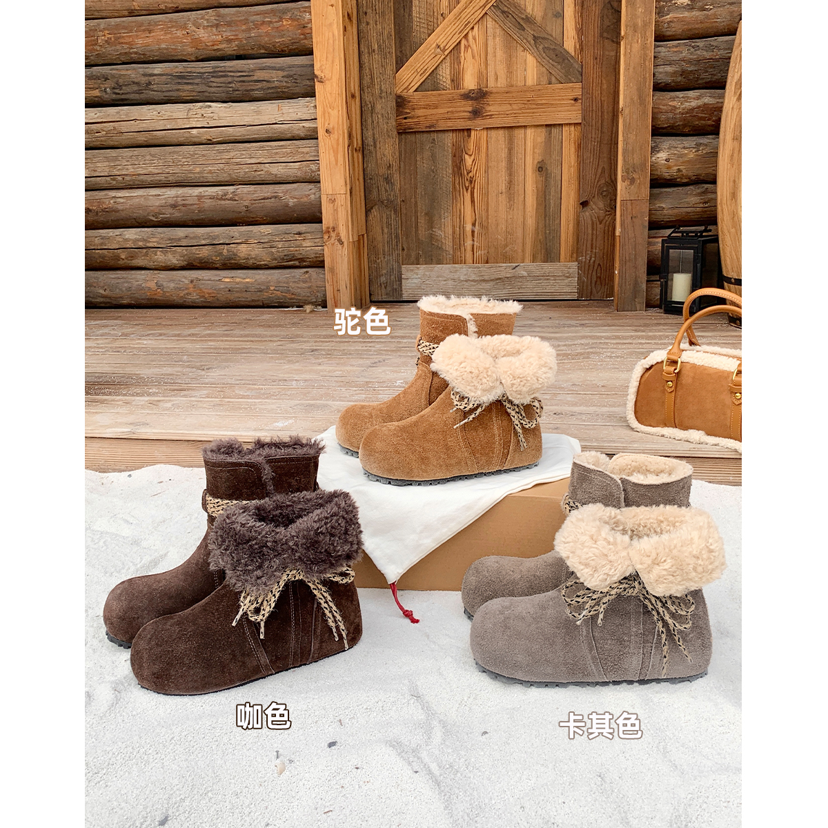 真皮！6cm内增高羊毛雪地靴女新款加绒冬季保暖棉鞋复古勃肯短靴主图