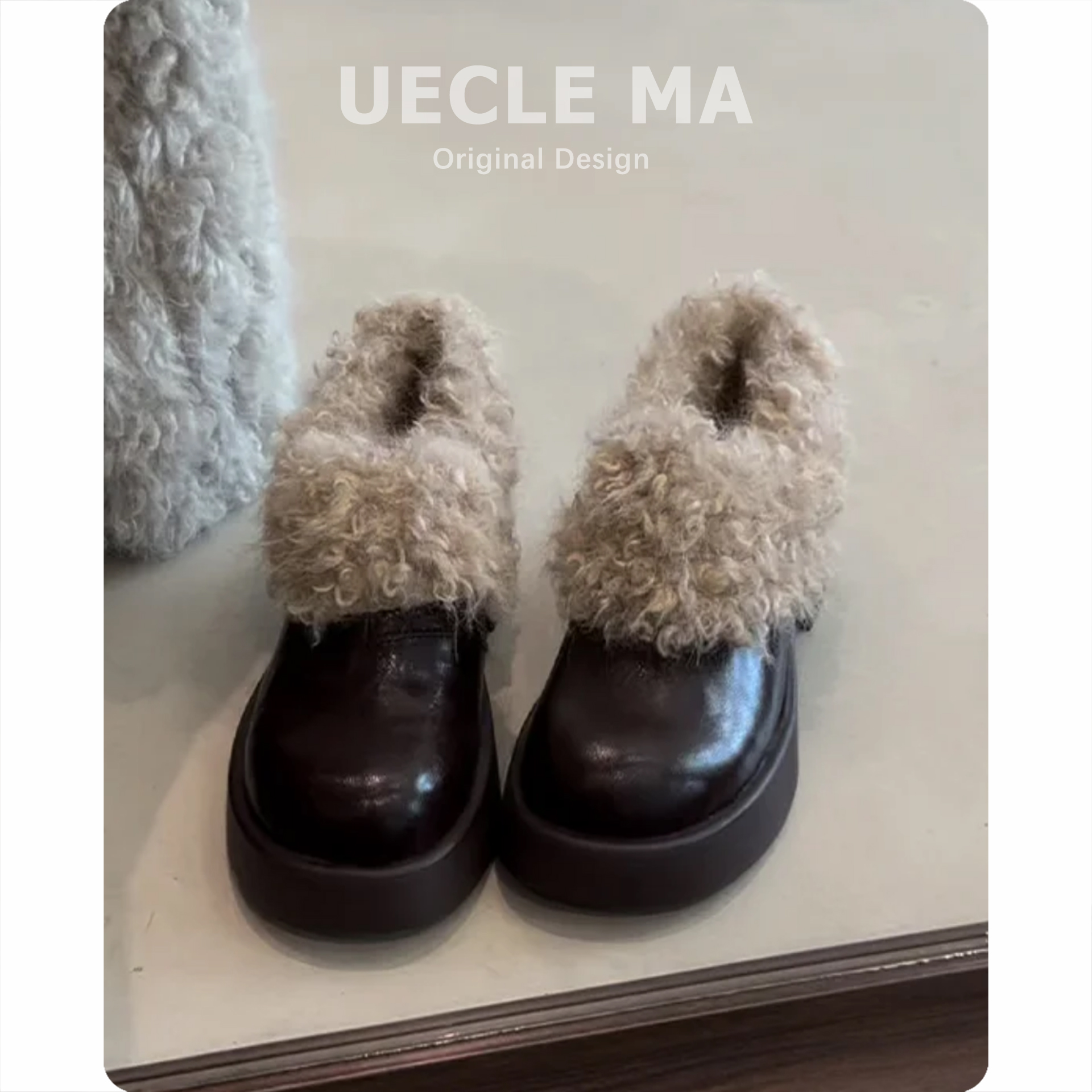 厚底小皮鞋女2025新款冬季加绒棉鞋真皮乐福鞋雪地靴一脚蹬毛毛鞋主图