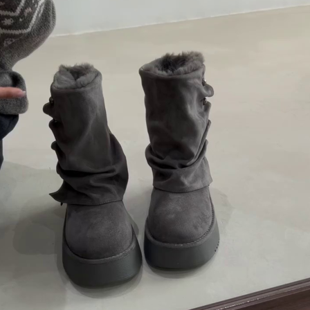 羊皮版~厚底冬季加绒小众设计时尚百搭气质高级喊舒适圆头裤管靴