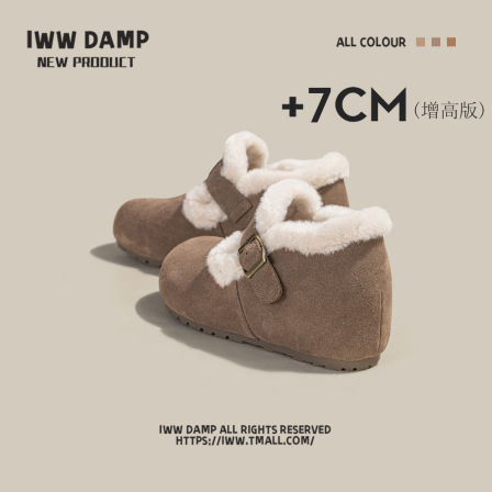 IWW厚底增高7cm保暖全包勃肯鞋女冬季加绒毛毛暖呼呼跟脚复古棉鞋