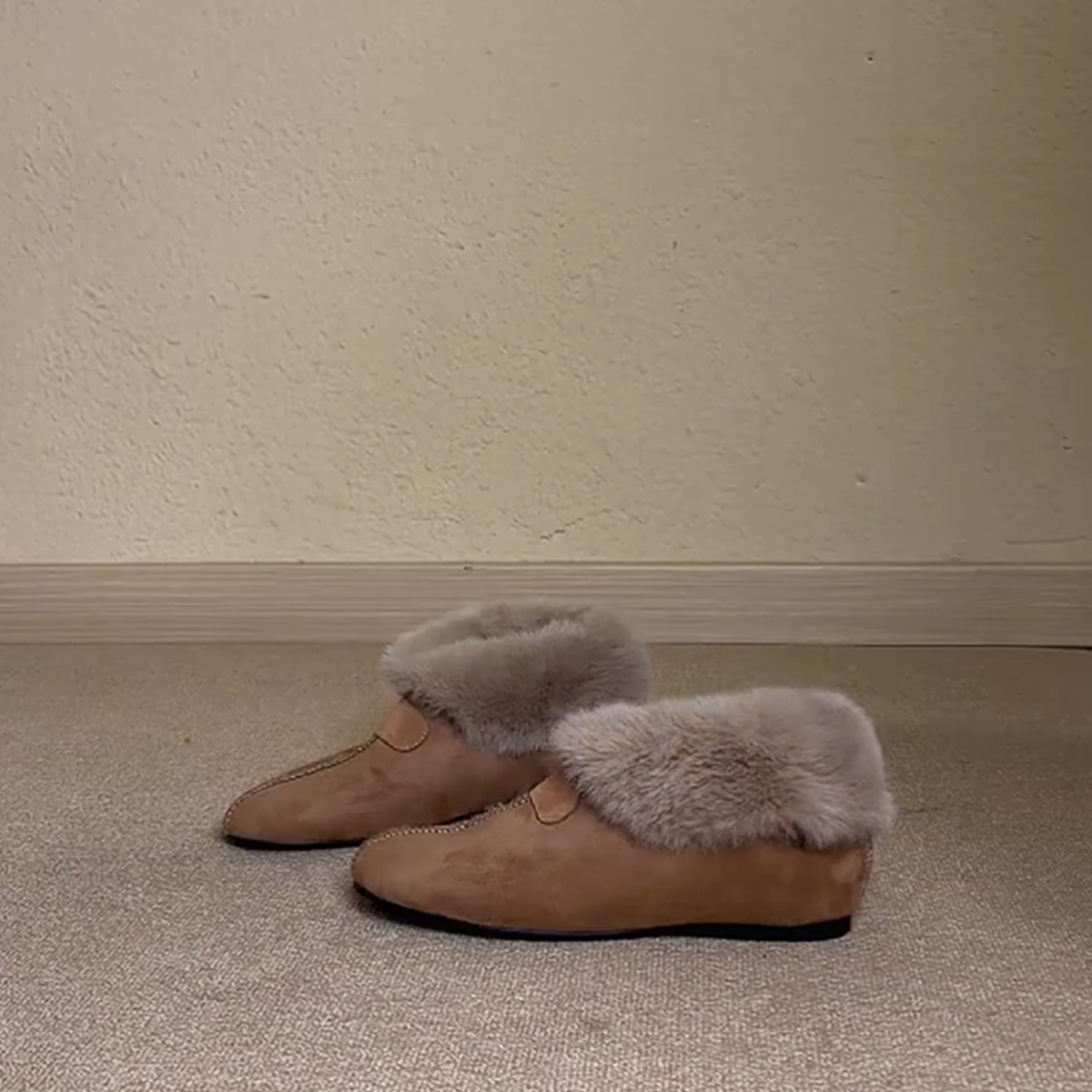 羊皮版~时尚百搭外穿加绒保暖雪地靴女简约深口一脚蹬懒人棉靴子主图