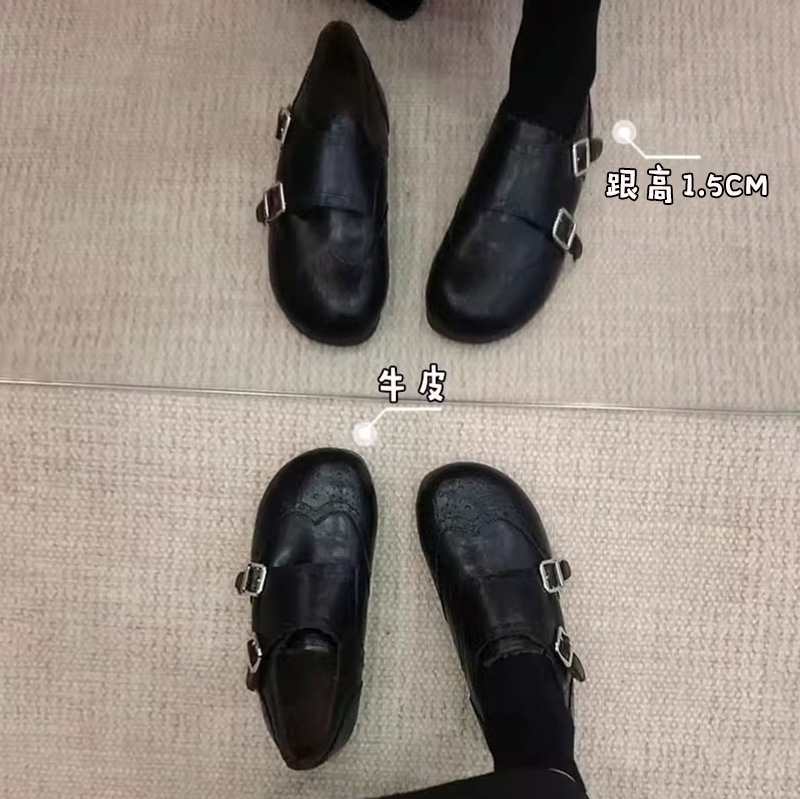 内增高5CM复古皮带扣小皮鞋女2025年秋冬新款通勤一脚蹬平底单鞋主图