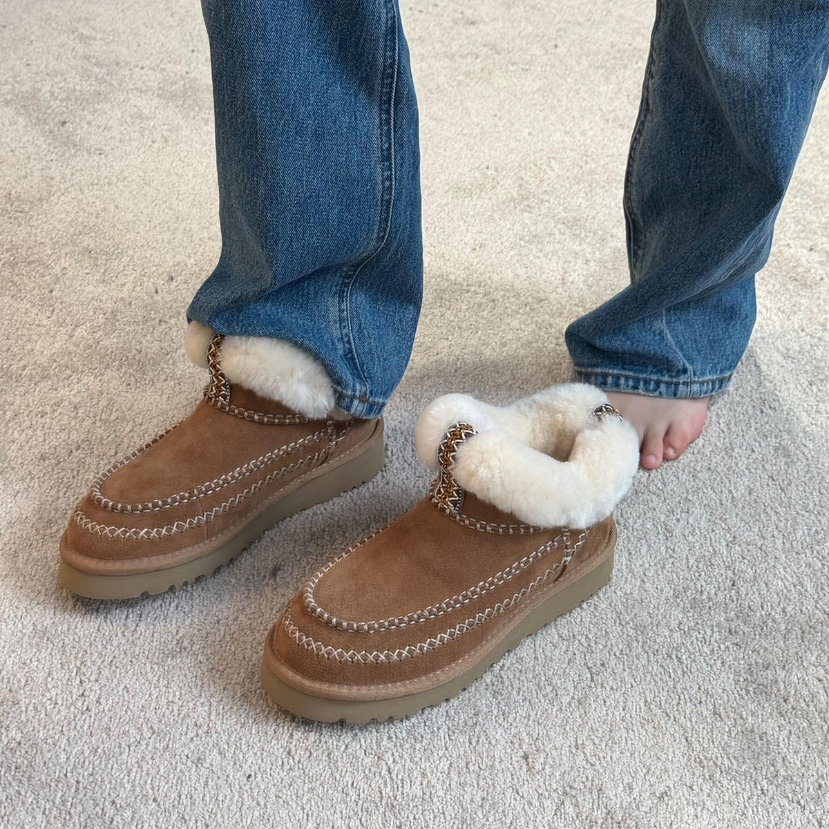 牛皮版~冬季保暖厚绒时髦雪地靴女复古磨砂一脚蹬厚底防滑棉靴子主图