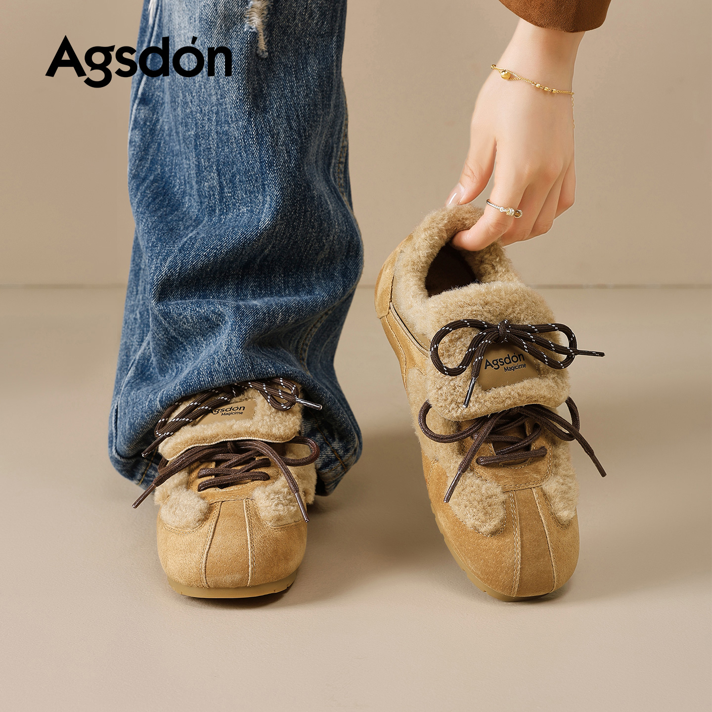 奥古狮登加绒德训鞋女2025新款冬季厚底保暖雪地靴运动毛毛棉鞋爆主图