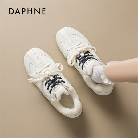 达芙妮加绒德训鞋女冬季2025新款保暖厚底百搭毛毛软底白色雪地靴