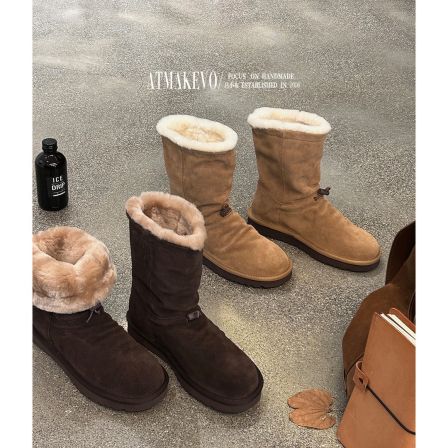 吕小布 | 羊皮毛一体长靴 时尚复古御寒保暖堆堆雪地靴冬女新0723