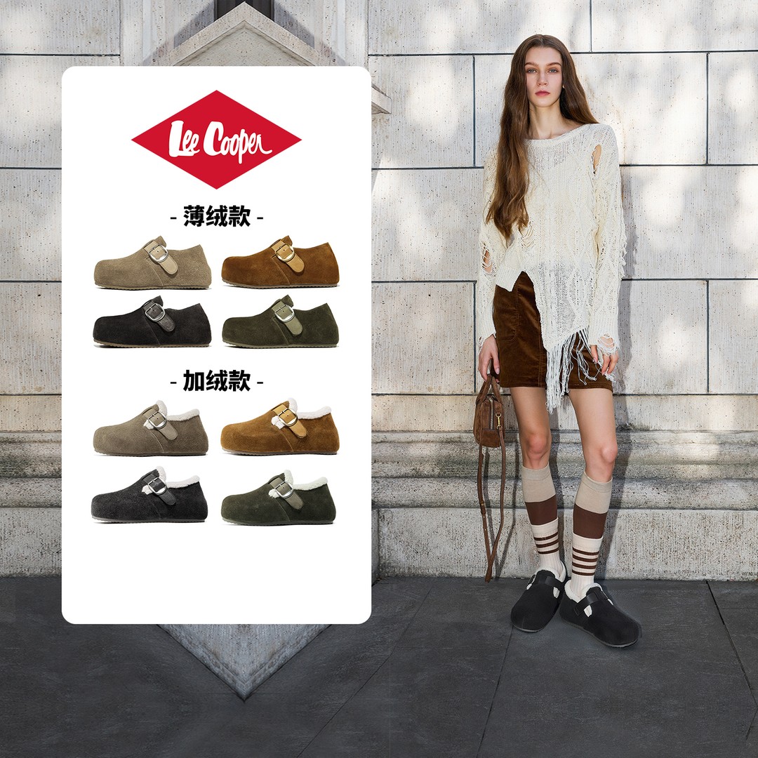 LEE COOPER复古内增高勃肯鞋女2025冬款全包一脚蹬外穿保暖休闲鞋主图