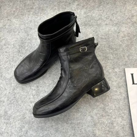 韩版时尚秋冬平底英伦拉链冬季瘦瘦靴平底低跟马丁靴