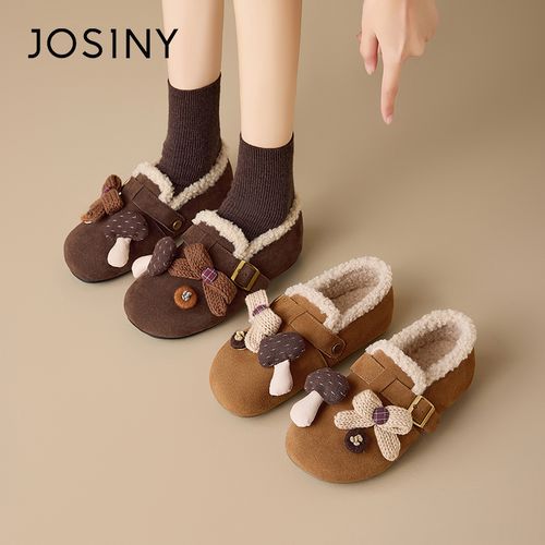 卓诗尼蝴蝶结加厚保暖勃肯鞋棉鞋女2025冬季新款加绒可爱风毛毛鞋主图