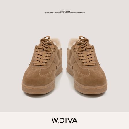 W.Diva【毛毛德训鞋】秋冬复古羊毛厚底牛反绒德训休闲鞋54X213422