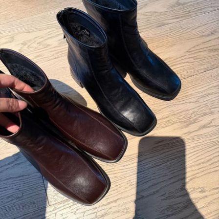 阿黎精选-------复古英伦风方头加绒瘦瘦靴