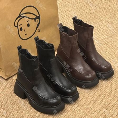 晚睡兰·内增高11cm舒适复古圆头瘦瘦靴女英伦风小个子百搭单靴女