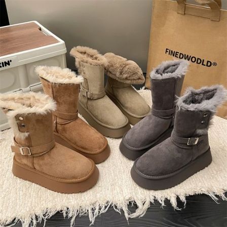 5厘米棉靴潮流风冬季雪地靴时尚两穿保暖增高雪地棉鞋中筒防水靴