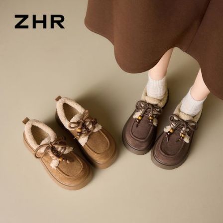 【ZHR则则】5CM厚底复古系带绒面串珠保暖勃肯乐福鞋JF361B