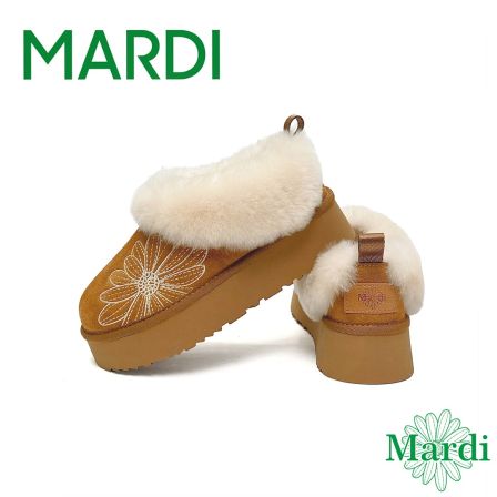 MARDI/玛尔帝低筒一脚蹬真皮毛加厚保暖加绒冬雪地靴（跟高5cm)