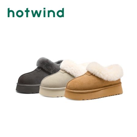  Hotwind/热风潮流百搭时尚休闲鞋25年新款加绒短筒雪地靴毛毛鞋