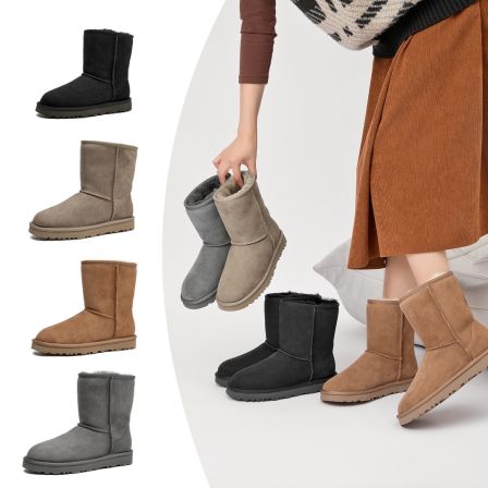 桑坡冬季女士休闲舒适平底圆头保暖纯色经典时尚短靴雪地靴5825