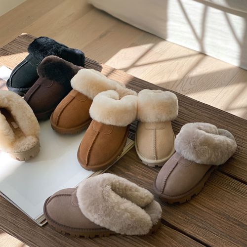 秋冬季韩版皮毛一体羊毛牛皮女款拖鞋毛毛拖鞋防滑保暖雪地靴拖鞋主图