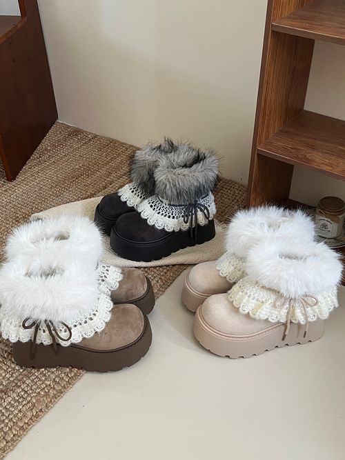 啄木鸟费尔岛毛毛厚底保暖雪地靴女款2025新款冬季加绒加厚棉靴子主图