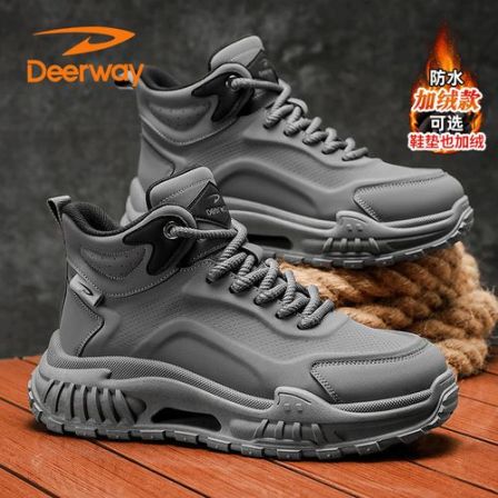 德尔惠男鞋冬季高帮休闲加绒保暖马丁靴户外运动防水工装登山潮鞋