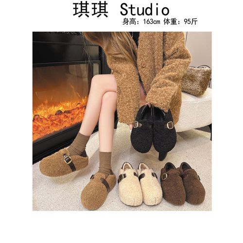 《琪琪家》冬季新款重工设计羊羔毛两穿皮卡扣博肯休闲鞋8182-5-F3主图