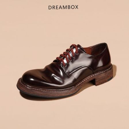 DREAMBOX钧博vibram新款亮光马臀皮商务德比鞋手工固特异男士皮鞋