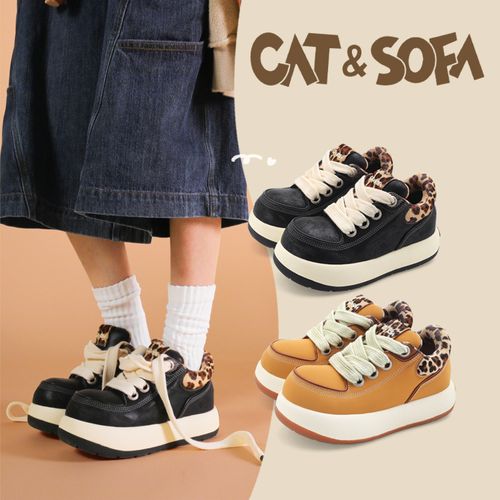 【UFO系列】猫与沙发/豹纹袋鼠鞋Q版丑萌大头鞋厚底情侣低帮板鞋主图