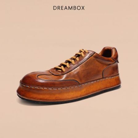 钧博男鞋2025新款男士休闲板鞋马皮复古纯手工厚底德训鞋