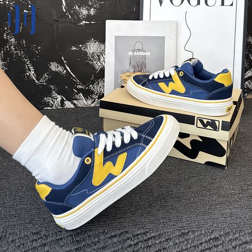 顽刻ollieskate蓝黄拼色秋季校园风W系列休闲低帮男女国潮滑板鞋主图