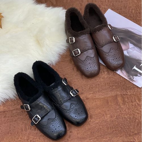 CHIBUBU【加绒双扣】头层小牛皮巴洛克复古英伦风金属扣乐福鞋皮鞋主图