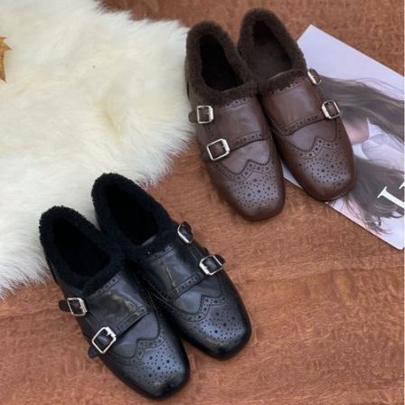 CHIBUBU【加绒双扣】头层小牛皮巴洛克复古英伦风金属扣乐福鞋皮鞋