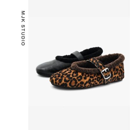 脚感软乎乎保暖真皮羊羔毛玛丽珍单鞋扣搭平底加绒毛毛鞋豹纹单鞋