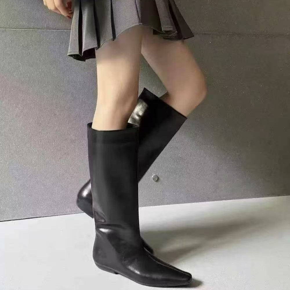 【格子家】时装靴时尚黑色长筒长靴（跟高3公分、筒长37）B514主图