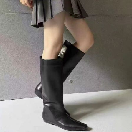 【格子家】时装靴时尚黑色长筒长靴（跟高3公分、筒长37）B514