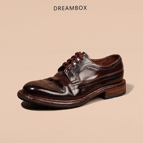 dreambox钧博vibram马臀皮布洛克雕花商务男鞋手工固特异正装皮鞋主图