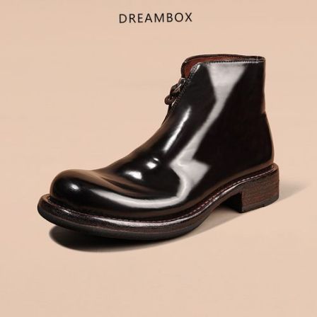 钧博vibram固特异英伦男士靴子马臀皮手工侧拉链商务男靴